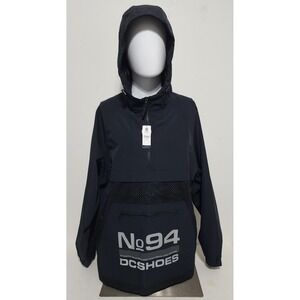 DC Skateboard Hooded N94 Windbreaker Jacket Mens L Black Pullover Anorak Poncho